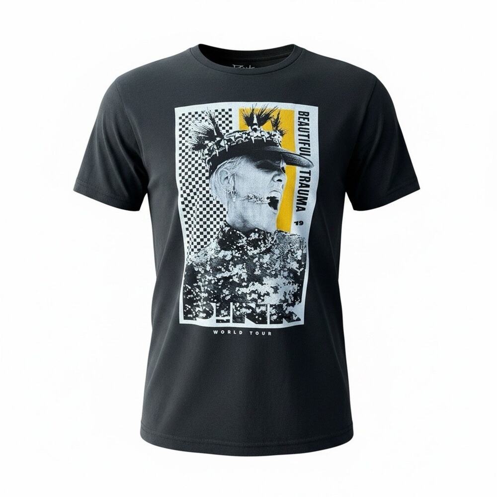 Pink Beautiful Trauma World Tour 2019 T-Shirt Medium Black Graphic Tee Unisex